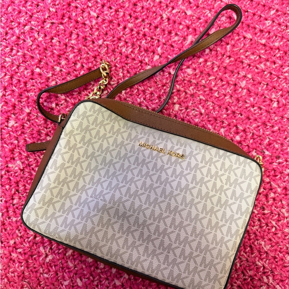 Michael Kors Tan and Cream Crossbody Bag